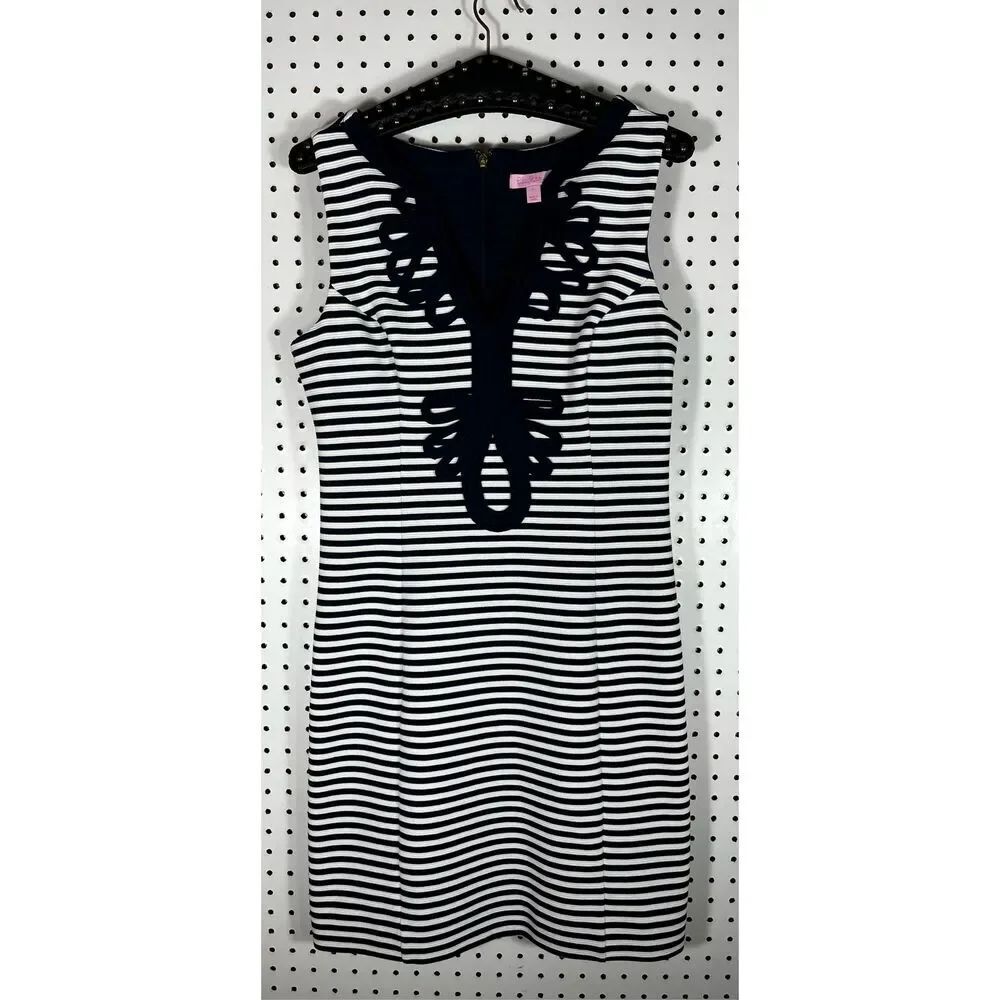 Lilly Pulitzer Dress Janice Shift True Navy Ottoman Stripe size L